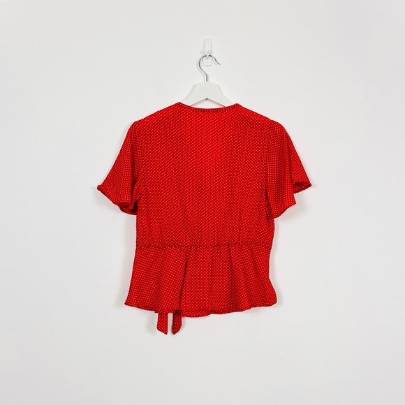 Ripe Red Polka Dot Faux Front Wrap Draped Top - Picture 2 of 5